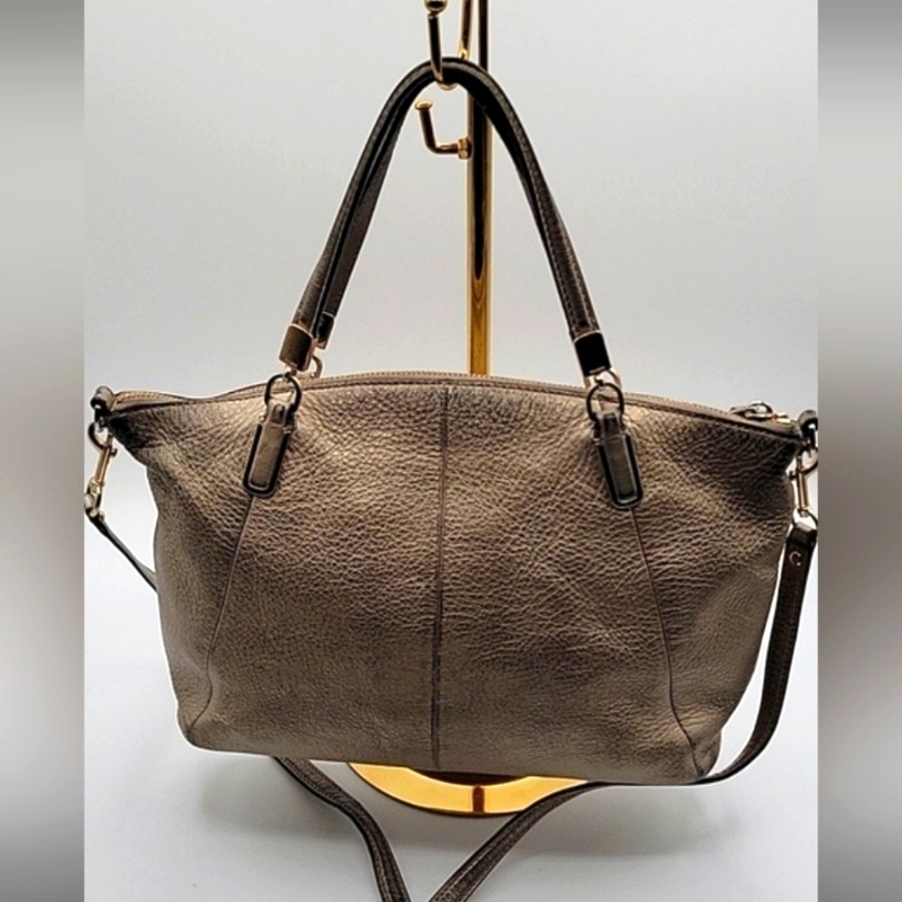 COACH Satchel w/ Crossbody Strap Metallic Pebbled Soft Leather Gold Hardware - Picture 6 of 13